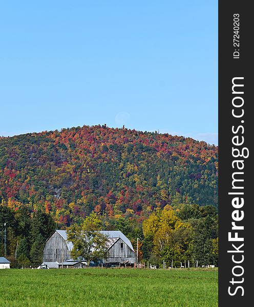 Fall Mountain Colours With Barn In Foreground