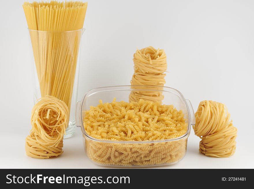 Pasta of different varieties, types and forms of wheat flour