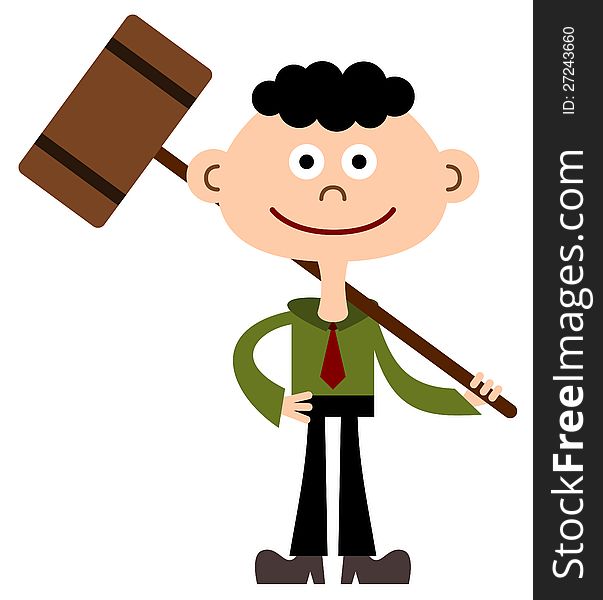 A cartoon illustration of a business man holding a giant mallet. A cartoon illustration of a business man holding a giant mallet