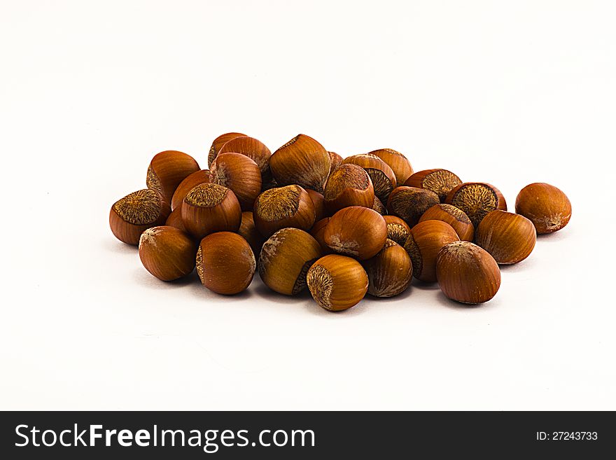 The hazel-nuts, on white background.