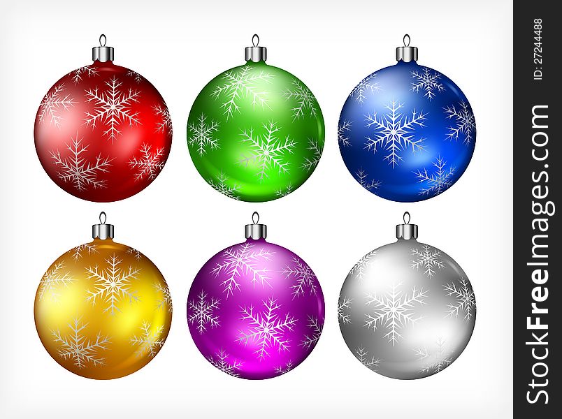 Christmas color baubles isolated on white background, vector illustration. Christmas color baubles isolated on white background, vector illustration