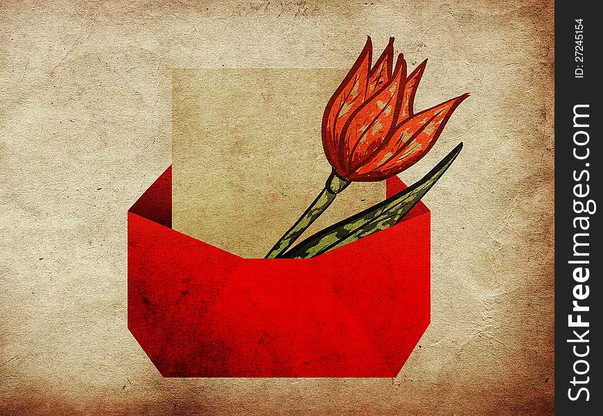 Illustration of red tulip in envelope with paper background. Illustration of red tulip in envelope with paper background.