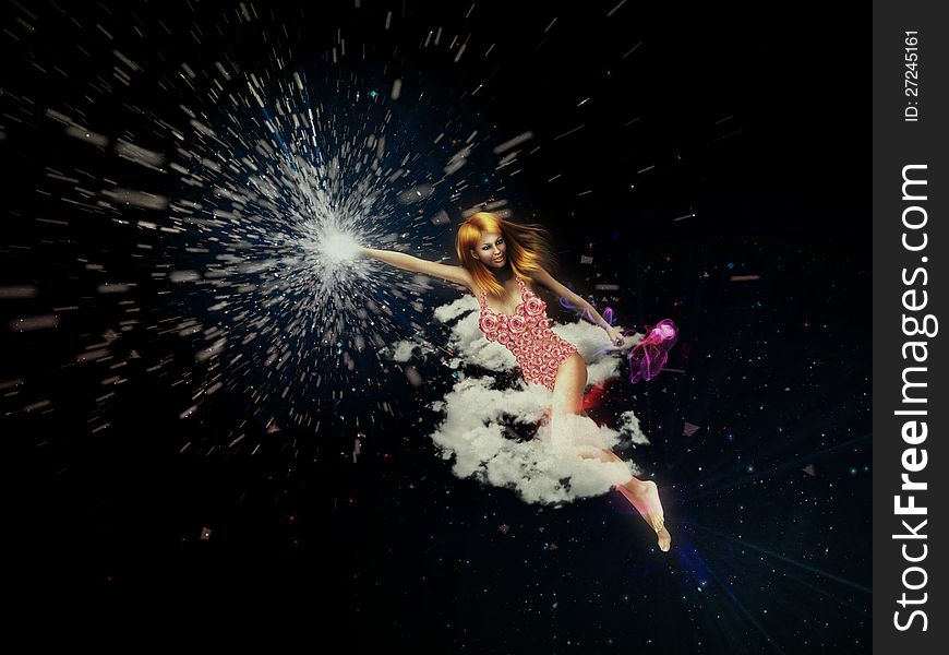 Abstract illustration of girl flying in the space. Abstract illustration of girl flying in the space.