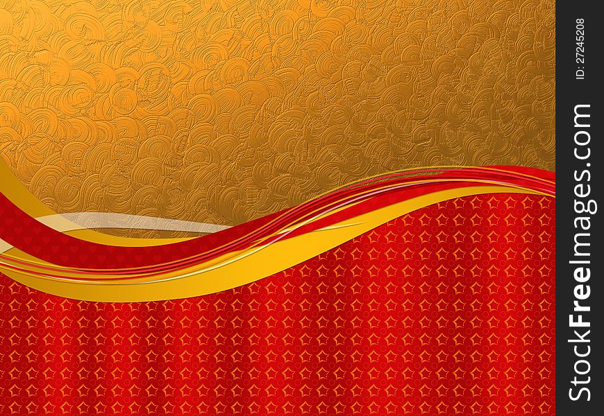 Abstract beautiful holiday background with gold stars and ribbons.