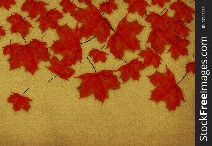 Grunge illustration of autumn leaves on paper background. Grunge illustration of autumn leaves on paper background.