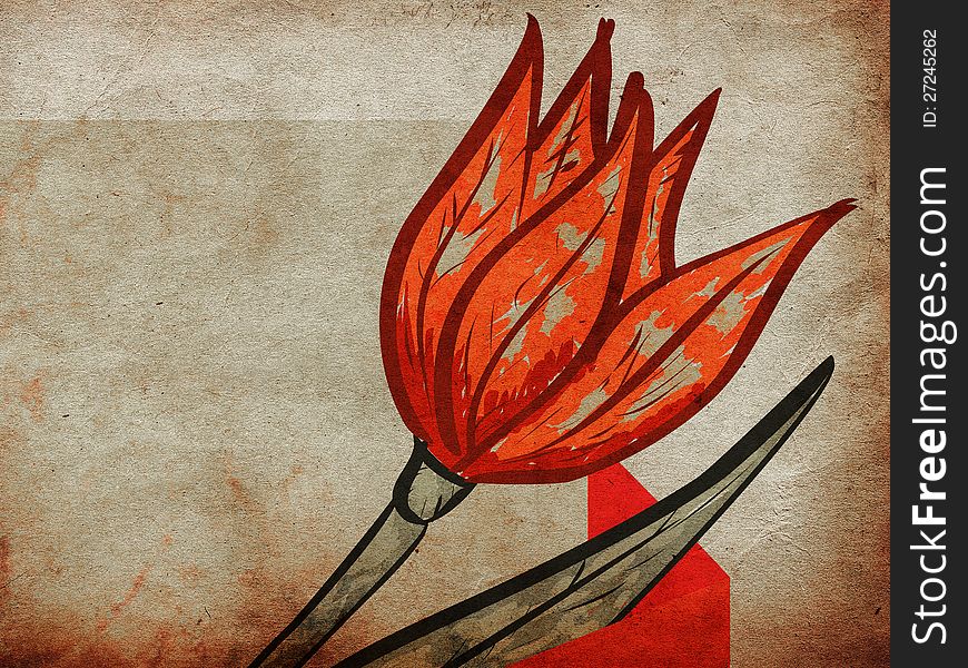 Red Tulip On Grunge Background