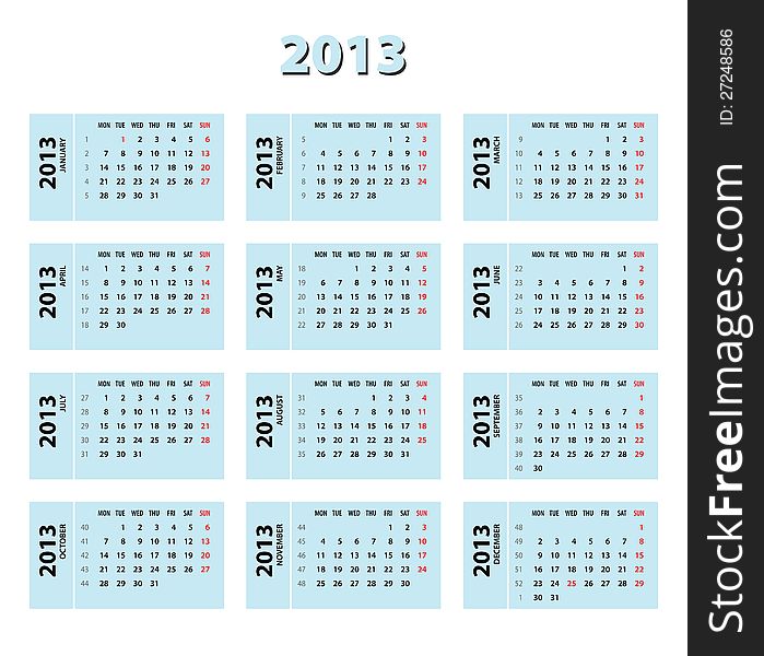 2013 Blue Calendar