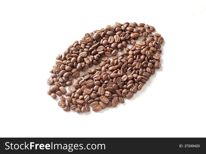 Coffee bean composed from coffee beans on a white background