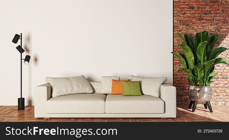 Illustration 3D Rendering Large Luxury Modern Bright Interiors Living Room Mockup Computer Digitally Generated Image