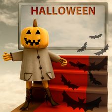 Halloween Pumpkin Standing On Red Carpet Template Royalty Free Stock Photos Halloween Pumpkin Standing On Red Carpet Template Royalty Free Stock Photos