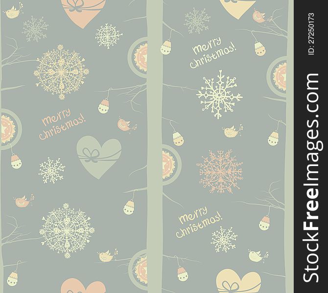 Seamless winter pattern with snowflakes and christmas ball