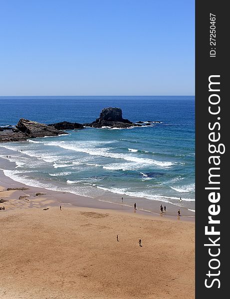 Overview of Zambujeira do Mar village beach, Alentejo, Portugal