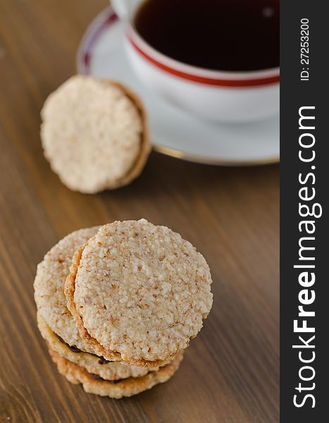 Walnut cookies on a wooden table