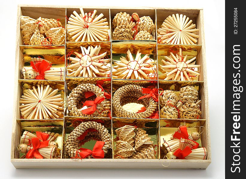 Christmas decoration - wooden box with full of garnish