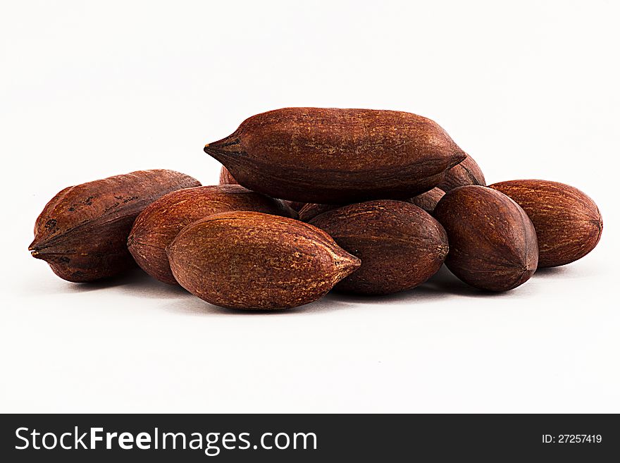 Pecan nuts, isolated on white background