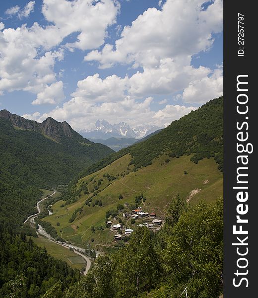 Svaneti landscape, mountains, river and forest. Svaneti landscape, mountains, river and forest