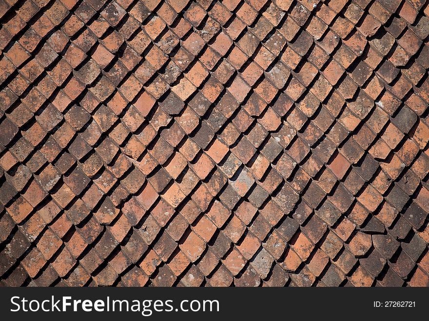 View of roof exterior of brown bricks. View of roof exterior of brown bricks