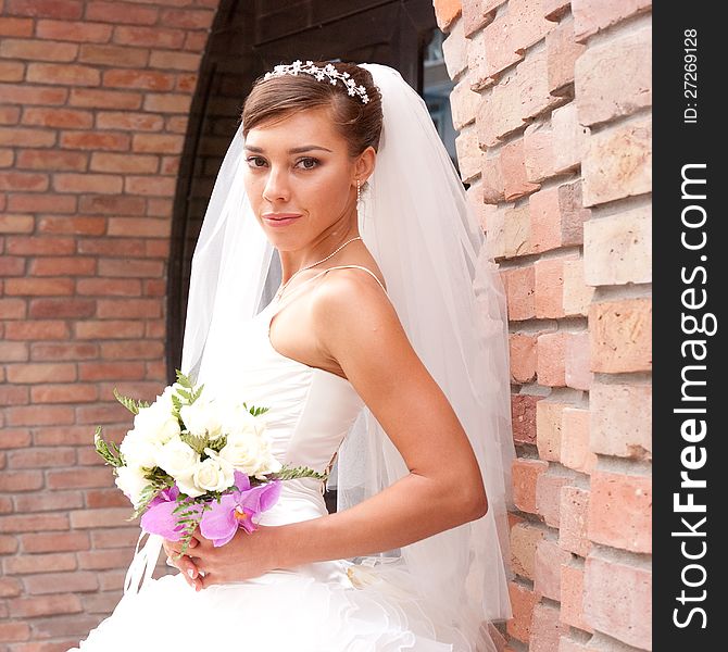 Beautiful bride with flower outdoor