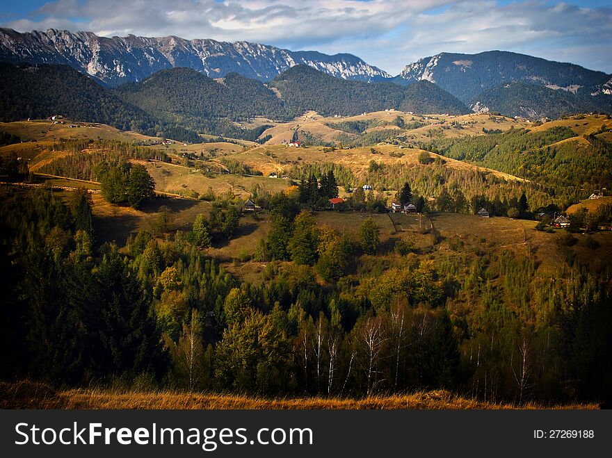 Landscape in Romania. Piatra Craiului mountains. Fundata