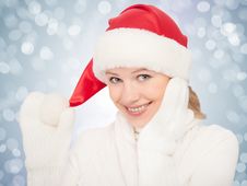 Beauty Happy Girl In Christmas Hat And Mittens Royalty Free Stock Photos Beauty Happy Girl In Christmas Hat And Mittens Royalty Free Stock Photos