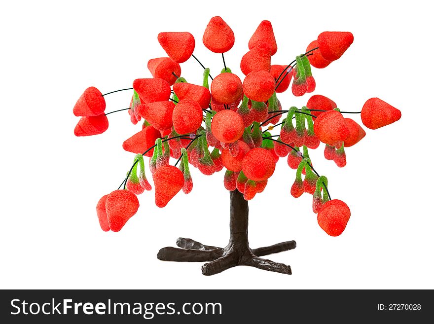 Tree made of strawberry gumdrops on a white background. Tree made of strawberry gumdrops on a white background