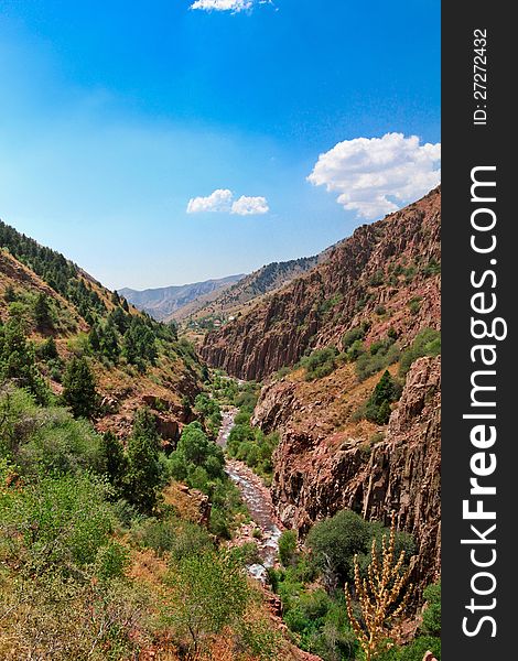 Mountains and river in Angren, summer. Mountains and river in Angren, summer