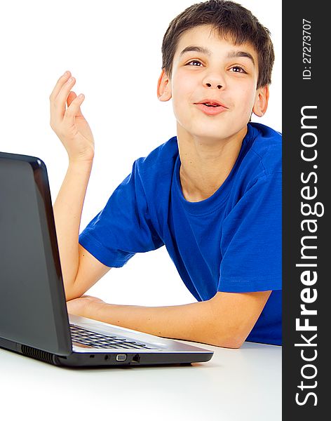 Boy teaches lessons at the computer. Boy teaches lessons at the computer