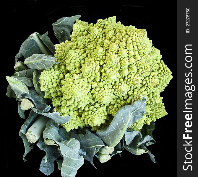 Romanesco broccoli isolated over black background
