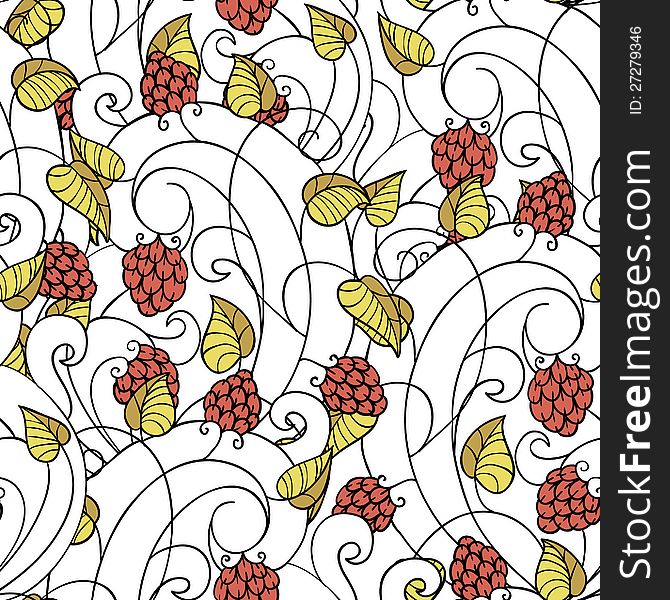 Summer seamless  background with leaves and berries. Summer seamless  background with leaves and berries