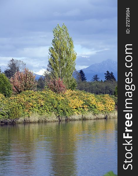 Beautiful fall colors of Snohomish River, Washington State, USA. Beautiful fall colors of Snohomish River, Washington State, USA