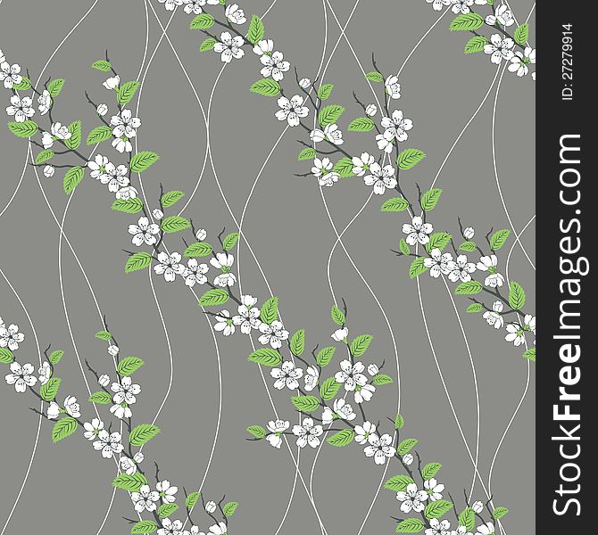 Vector seamless pattern with sakura branch