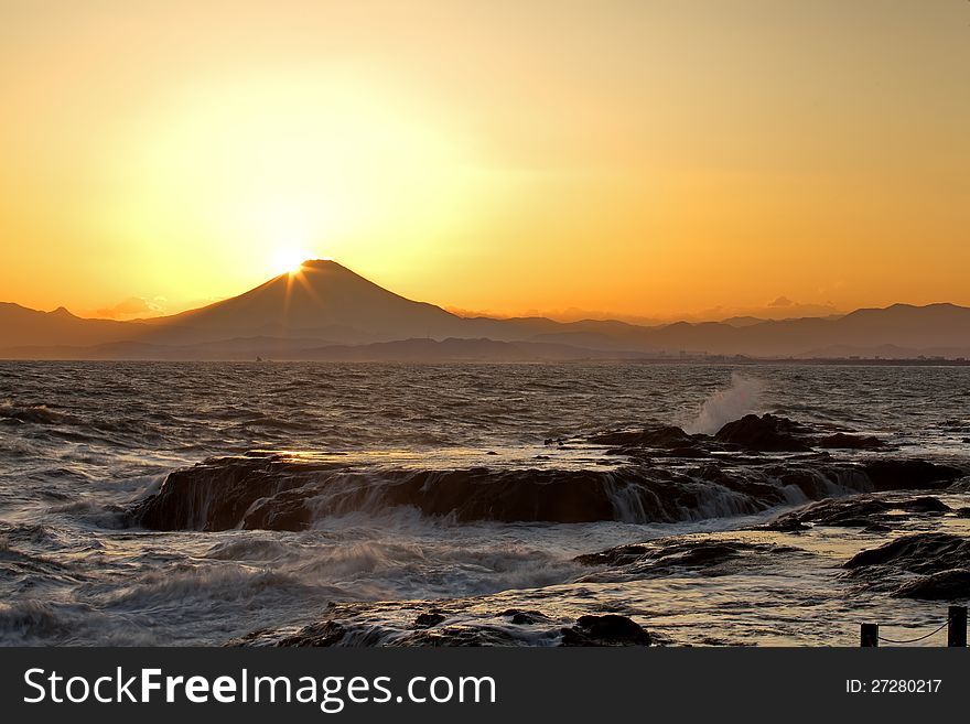 Mount Fuji is the highest mountain in Japan. and this photo we called fuji diamond , sunset on top of mount fuji. Mount Fuji is the highest mountain in Japan. and this photo we called fuji diamond , sunset on top of mount fuji