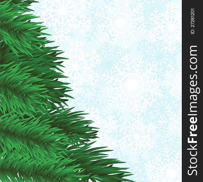 Fir-tree and snowflakes background