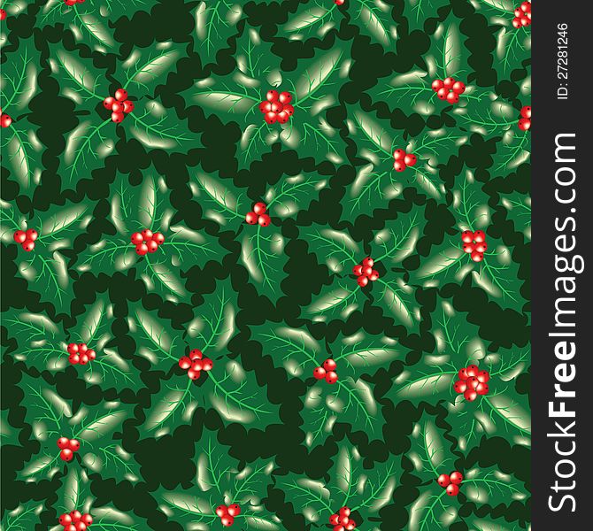Holly berry leaves seamless christmas background