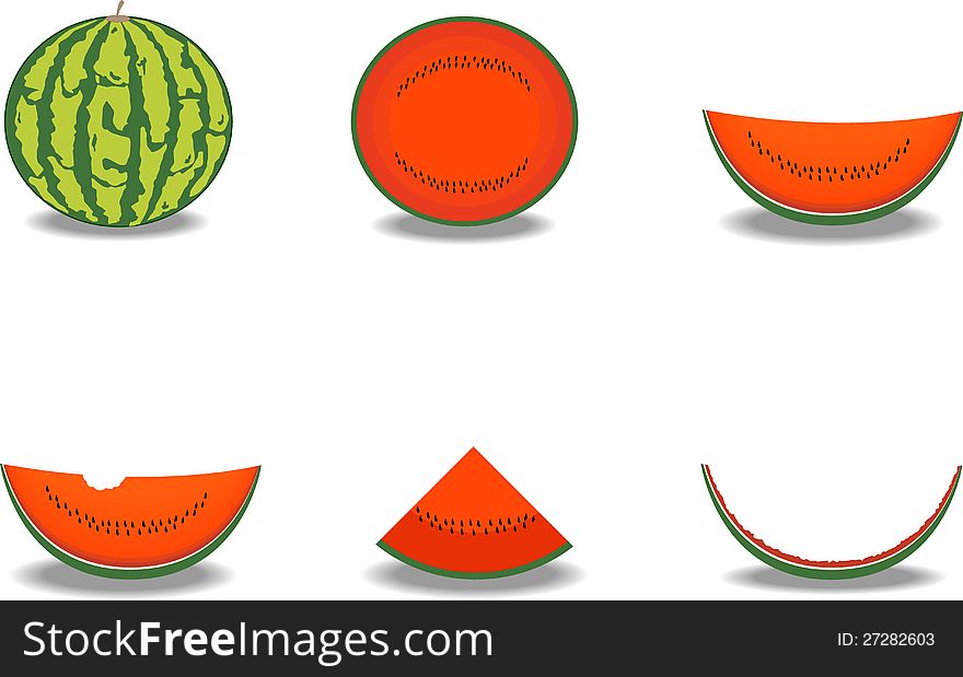 Watermelon cut into different pieces