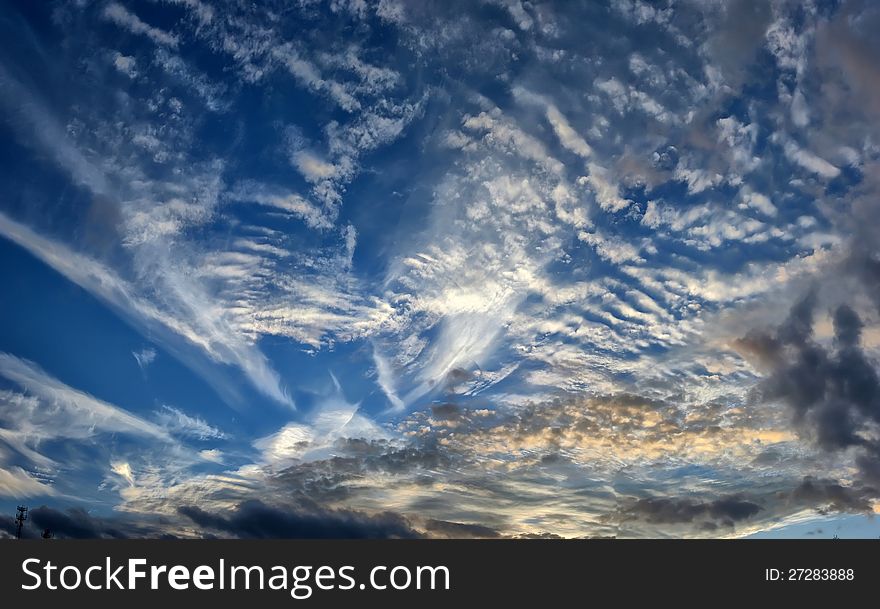 Blue sky and beautiful clouds at sunset in summer. Blue sky and beautiful clouds at sunset in summer