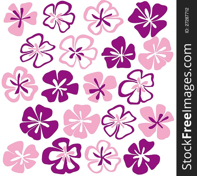 Stylized flowers in shades of pink on a white background. Stylized flowers in shades of pink on a white background