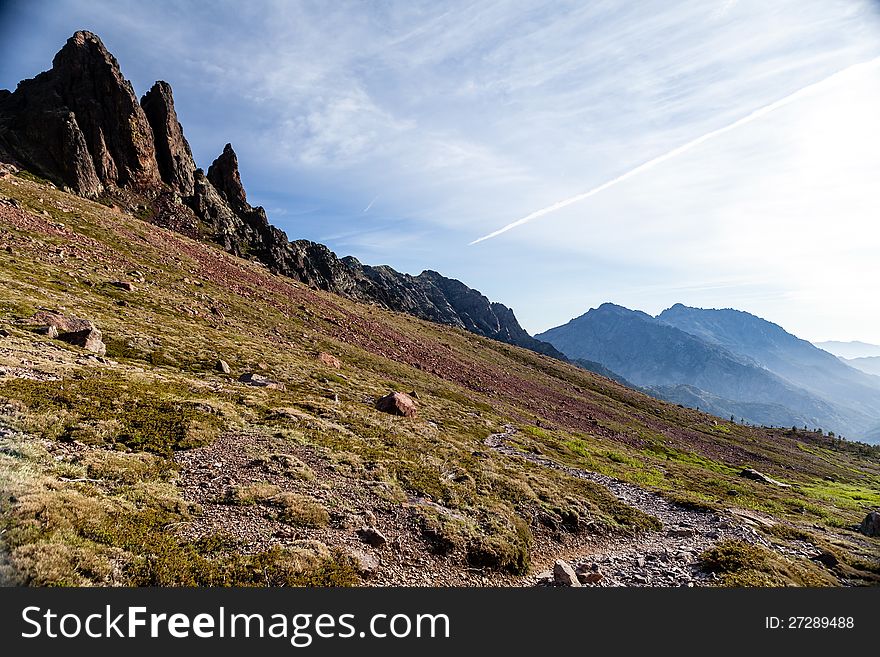 Mountains landscape, sunset in Corsica, France