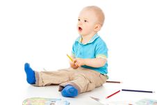 Beautiful Little Boy With Pencil Royalty Free Stock Images