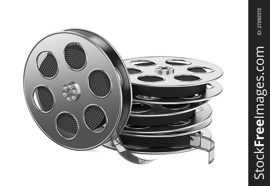 Clapboard and Film Reel, Setting Next to Each Other. On white Background. Clapboard and Film Reel, Setting Next to Each Other. On white Background.