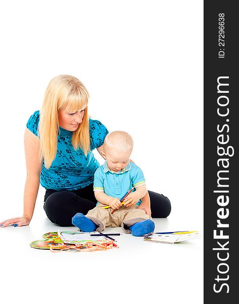 Mother And Child Draw With Pencils