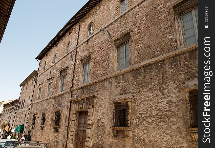 The facade of old house in Assisi ,Italy. The facade of old house in Assisi ,Italy