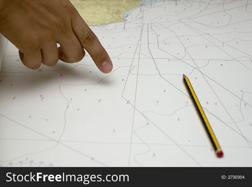 Details of nautical map whit a pencil
