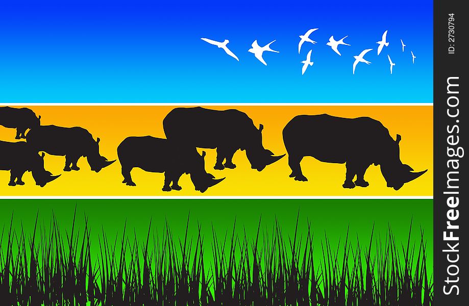 Illustration of rhino african animal silhouettes