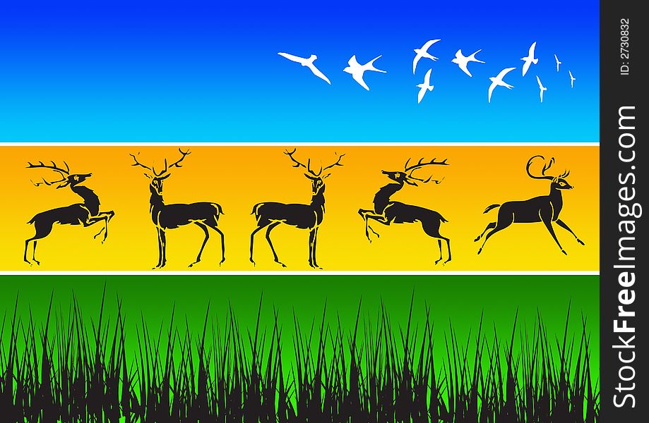Illustration stag, african animal silhouettes