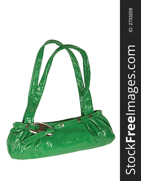 Modern green female bag on a white background