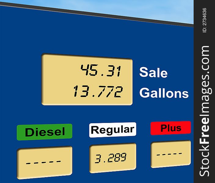 Illustration of the display of a gas pump and the high prices