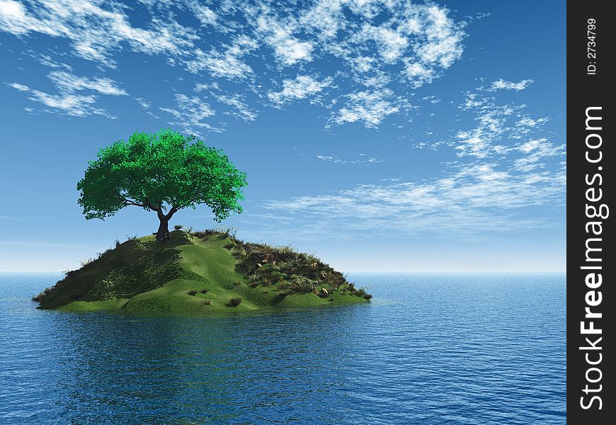 The big tree on small island - 3d illustration