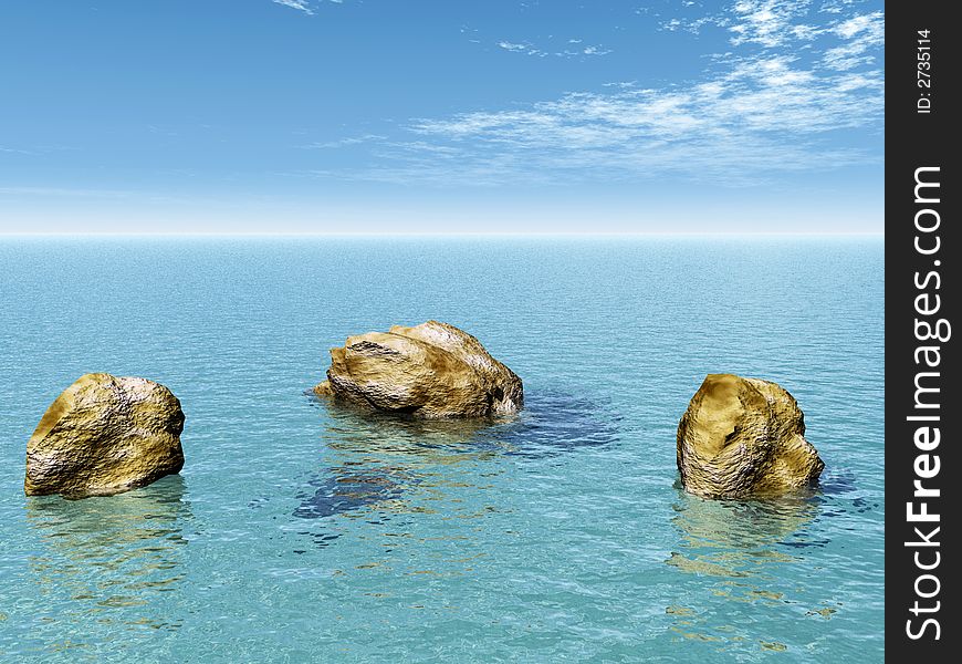 Greater stones at sea coast - 3d illustration. Greater stones at sea coast - 3d illustration.