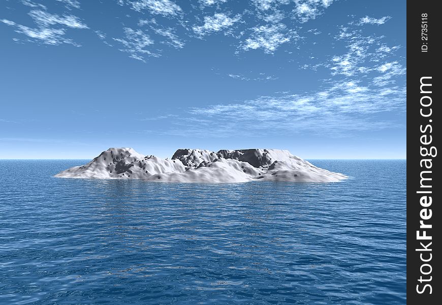 The big iceberg on  the open ocean - 3d landscape scene.